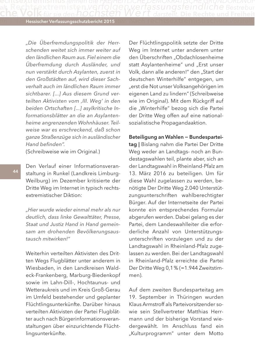 Seite 44 des Verfassungsschutzbericht 2015 Hessen