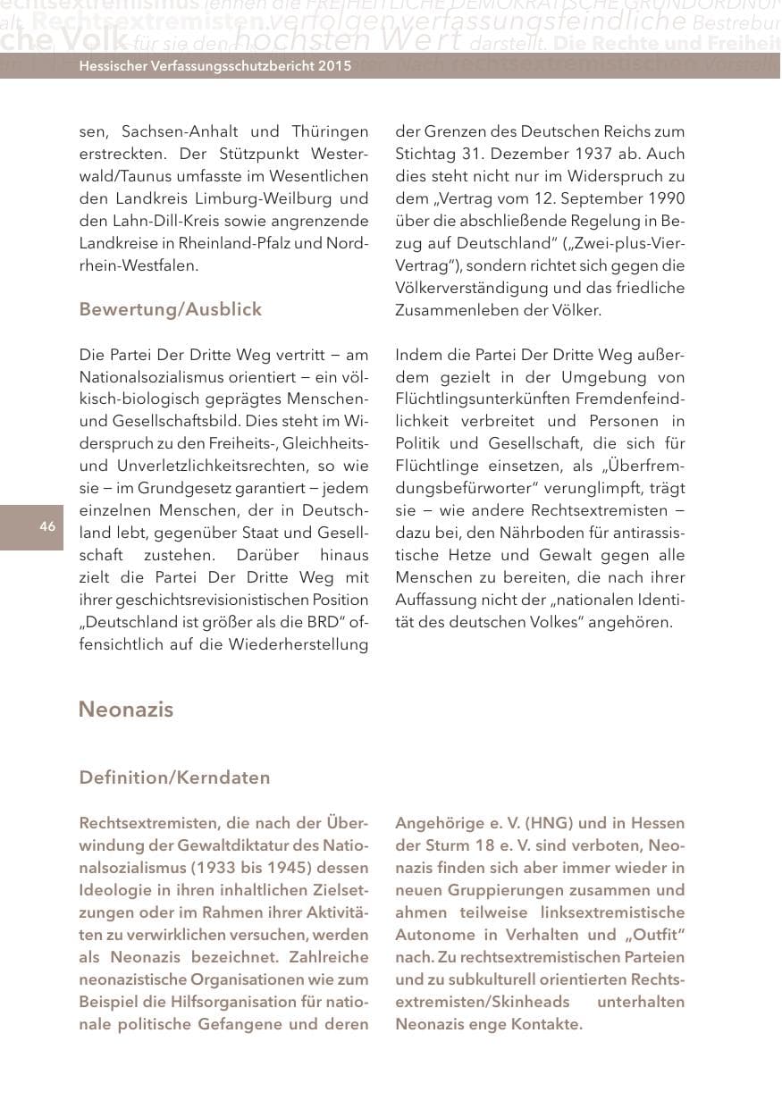 Seite 46 des Verfassungsschutzbericht 2015 Hessen