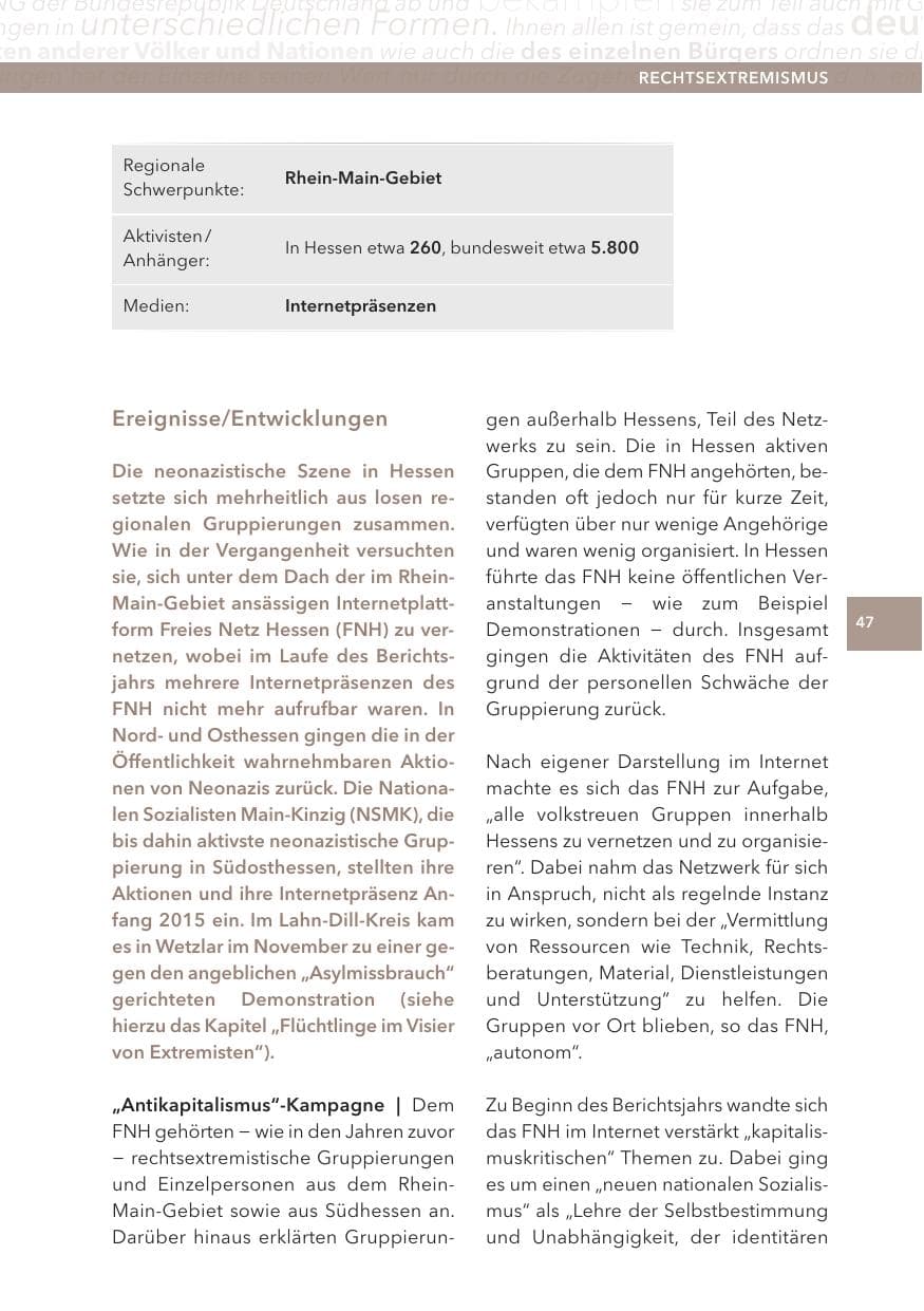 Seite 47 des Verfassungsschutzbericht 2015 Hessen