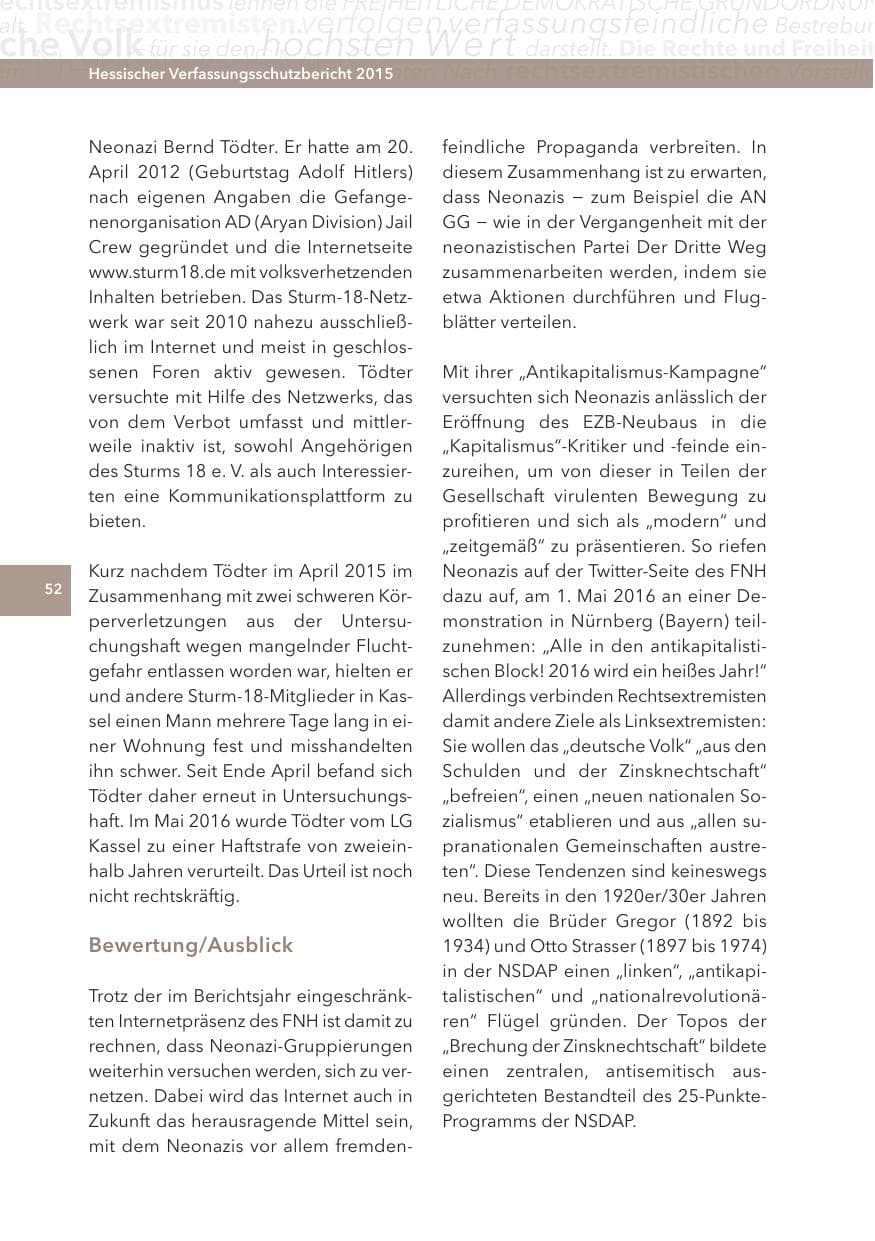 Seite 52 des Verfassungsschutzbericht 2015 Hessen