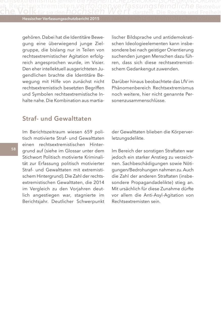 Seite 58 des Verfassungsschutzbericht 2015 Hessen