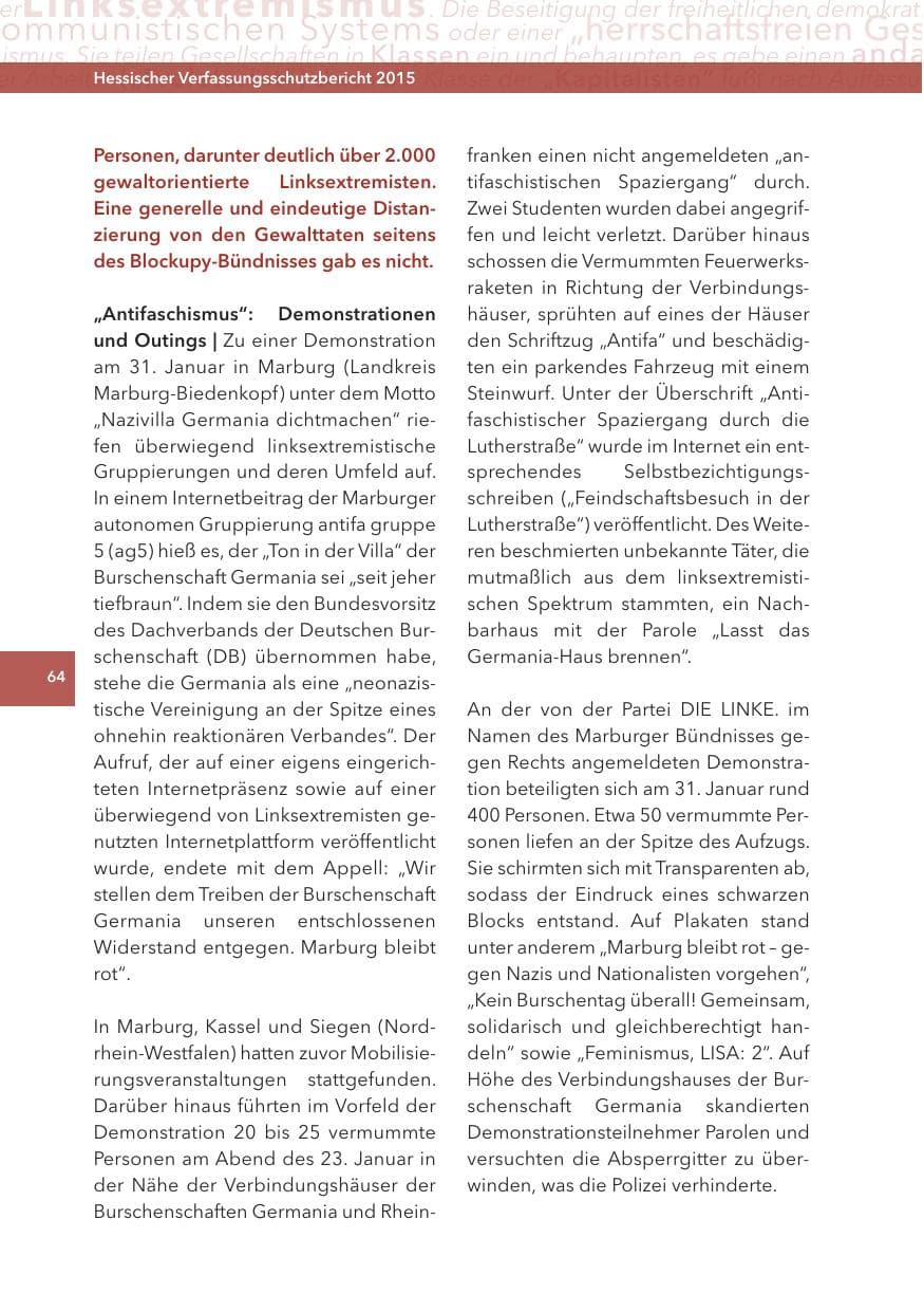 Seite 64 des Verfassungsschutzbericht 2015 Hessen