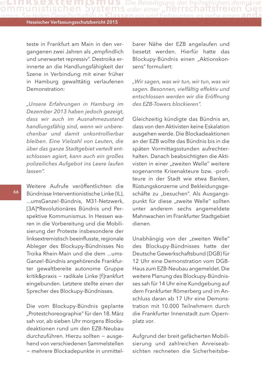 Seite 66 des Verfassungsschutzbericht 2015 Hessen