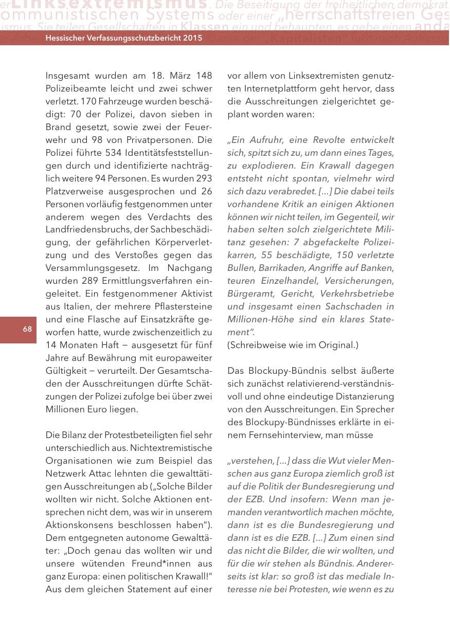 Seite 68 des Verfassungsschutzbericht 2015 Hessen