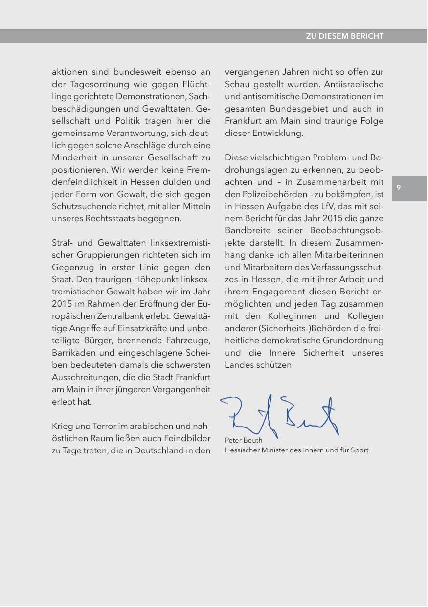 Seite 9 des Verfassungsschutzbericht 2015 Hessen