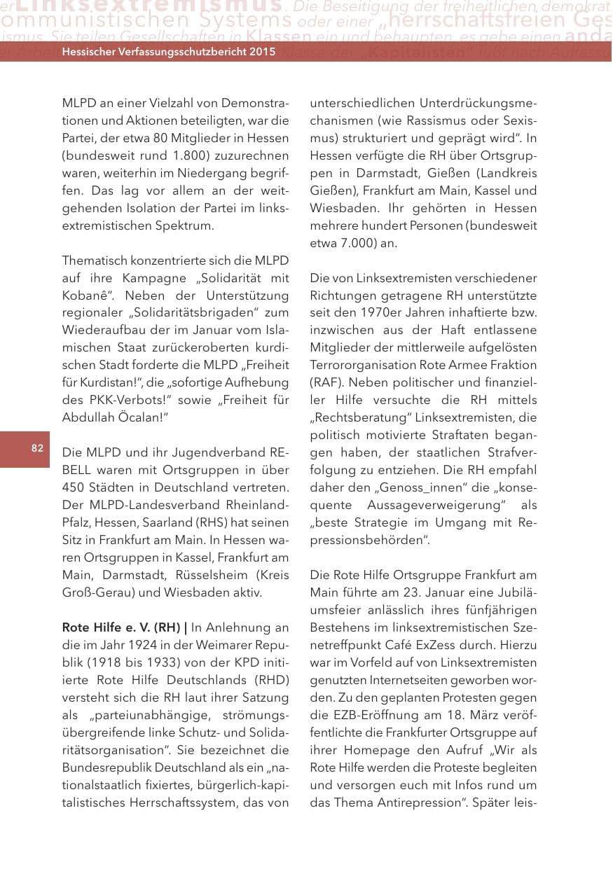Seite 82 des Verfassungsschutzbericht 2015 Hessen