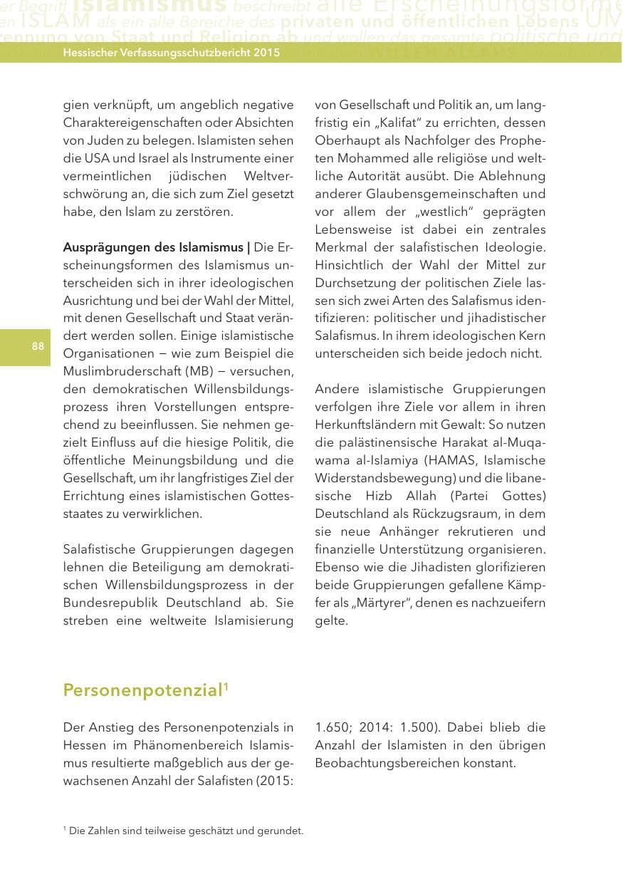 Seite 88 des Verfassungsschutzbericht 2015 Hessen