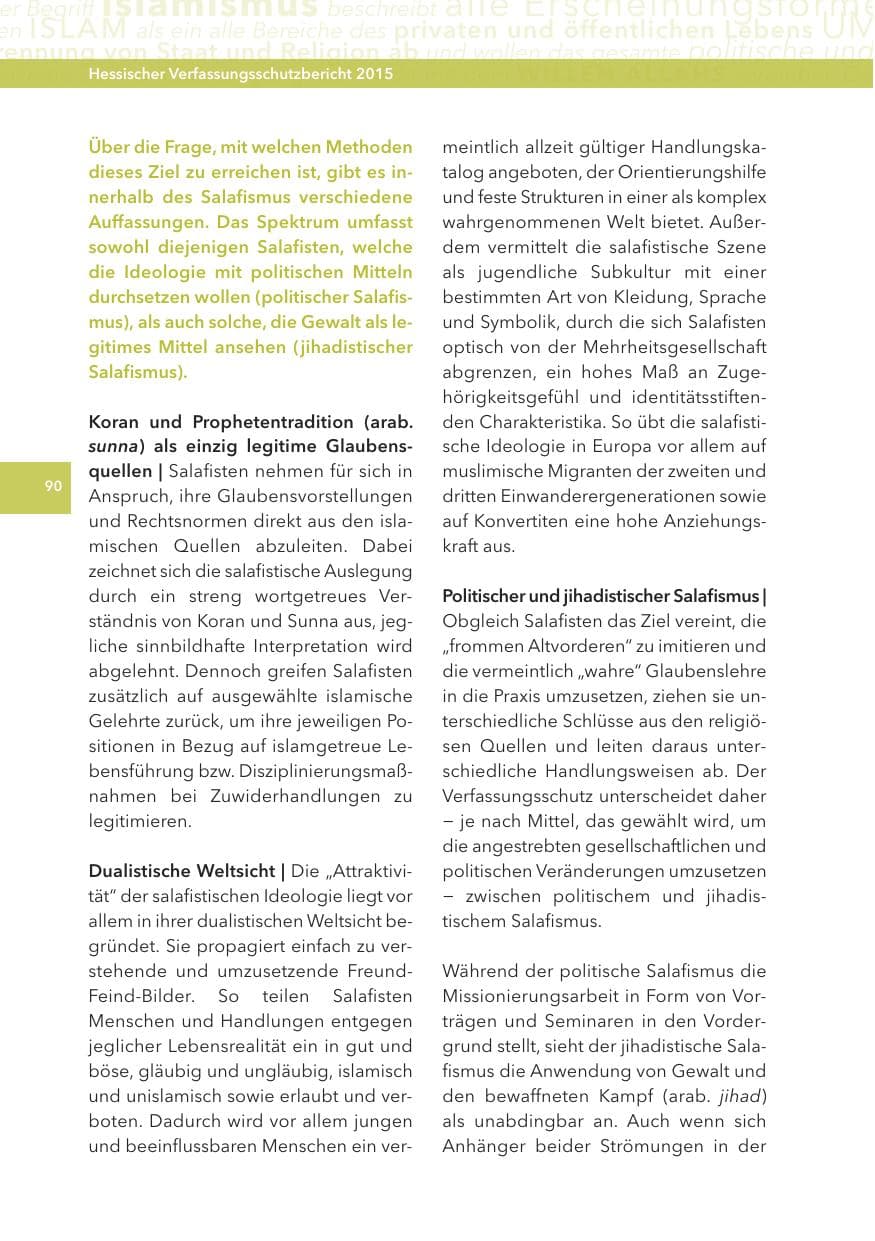 Seite 90 des Verfassungsschutzbericht 2015 Hessen