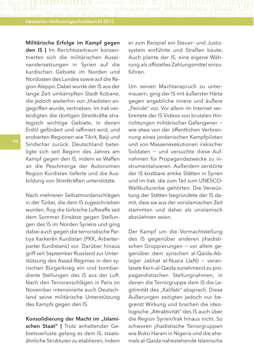 Seite 94 des Verfassungsschutzbericht 2015 Hessen