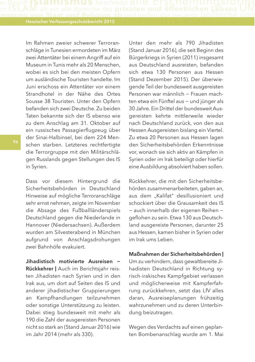 Seite 96 des Verfassungsschutzbericht 2015 Hessen