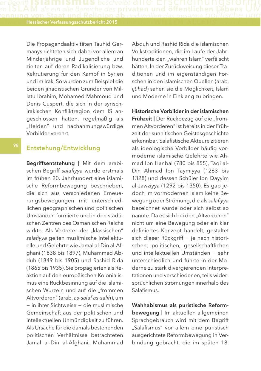 Seite 98 des Verfassungsschutzbericht 2015 Hessen