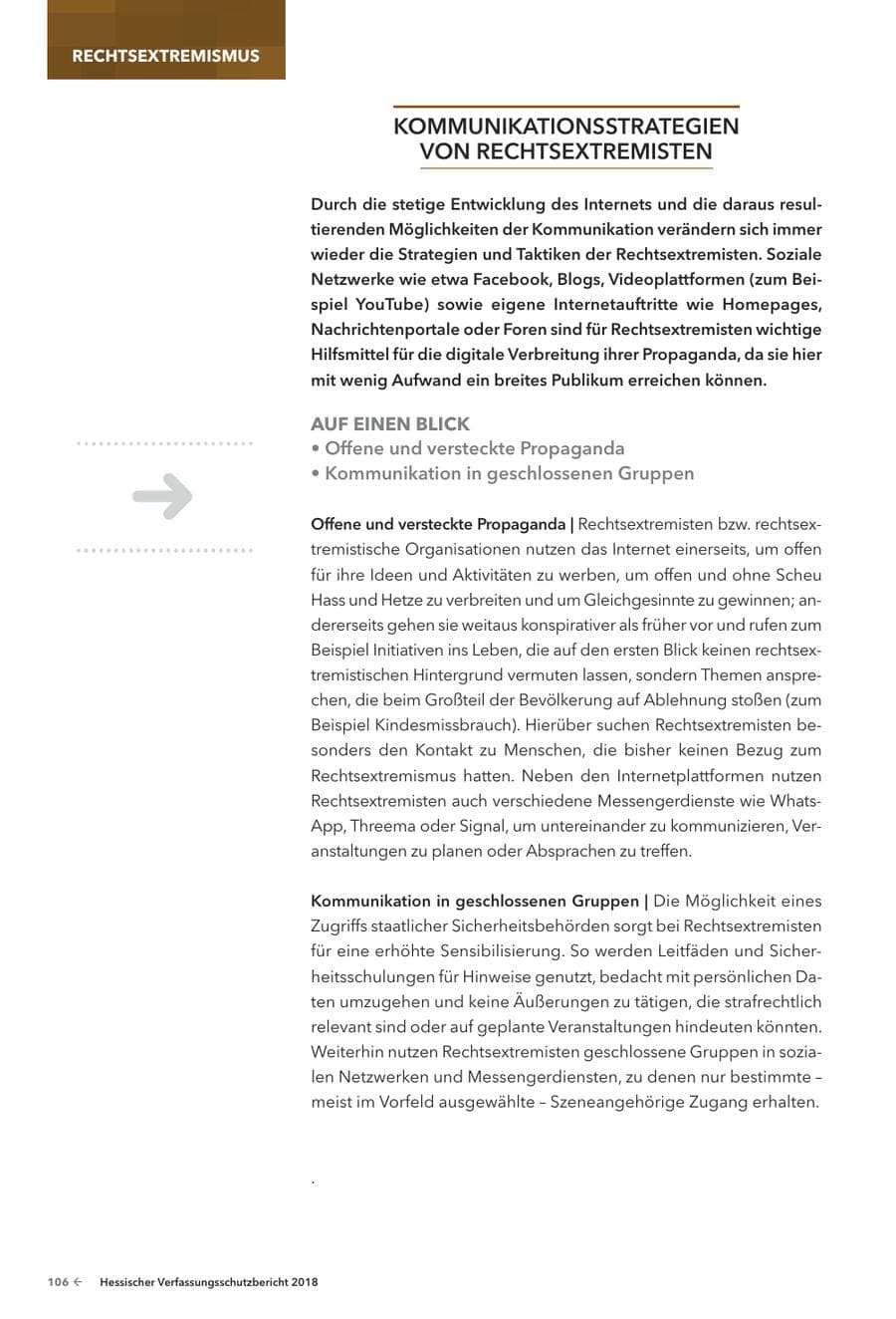 Seite 108 des Verfassungsschutzbericht 2018 Hessen