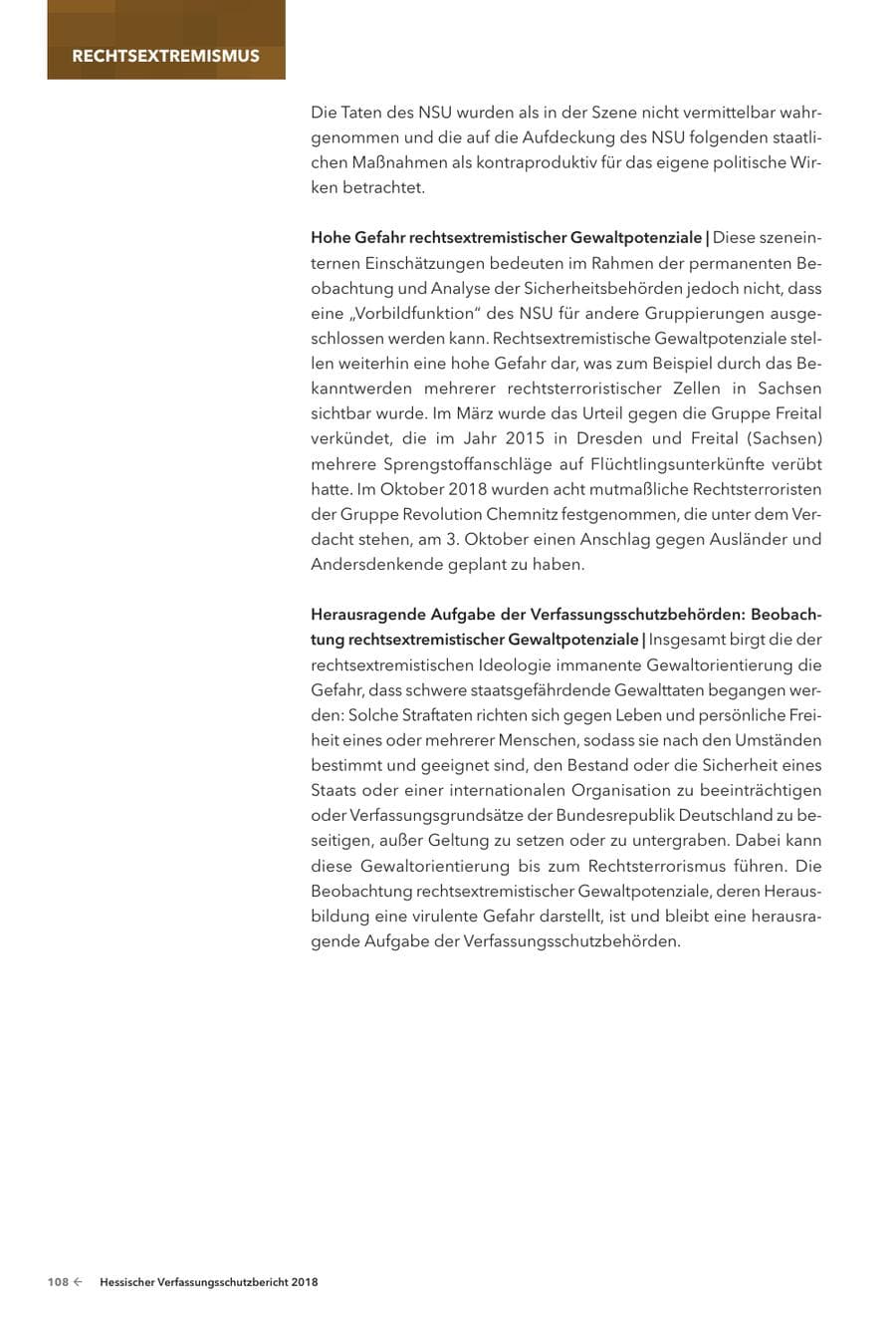 Seite 110 des Verfassungsschutzbericht 2018 Hessen