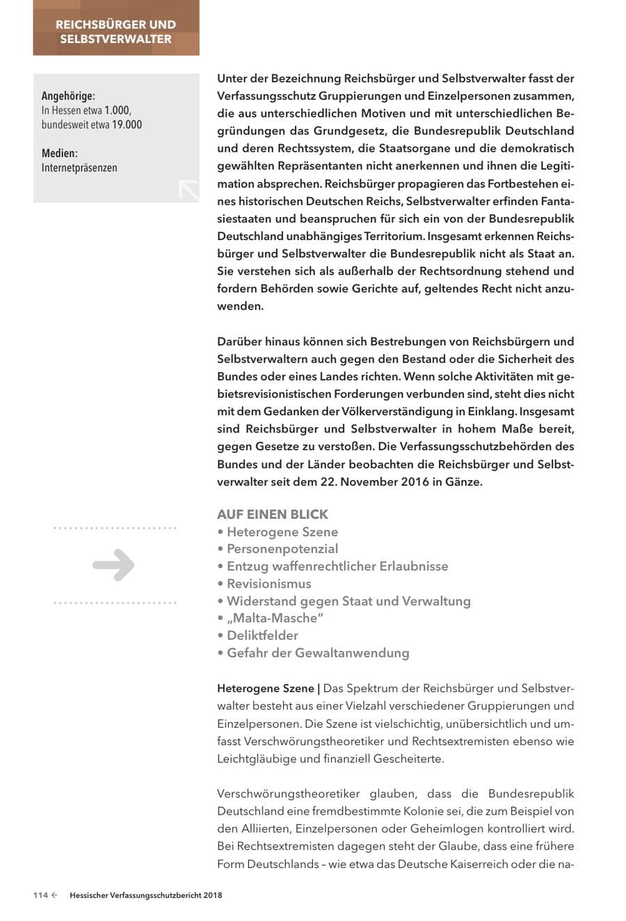 Seite 116 des Verfassungsschutzbericht 2018 Hessen