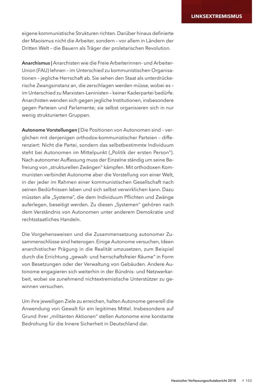 Seite 125 des Verfassungsschutzbericht 2018 Hessen