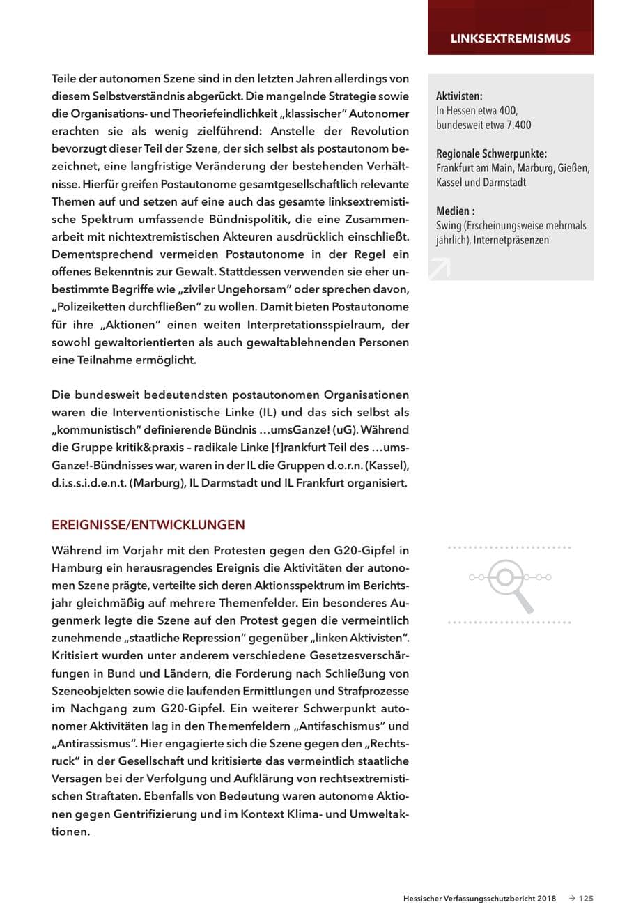 Seite 127 des Verfassungsschutzbericht 2018 Hessen