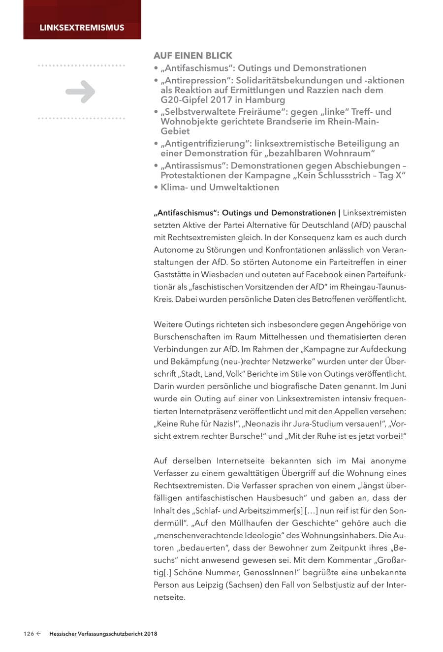 Seite 128 des Verfassungsschutzbericht 2018 Hessen