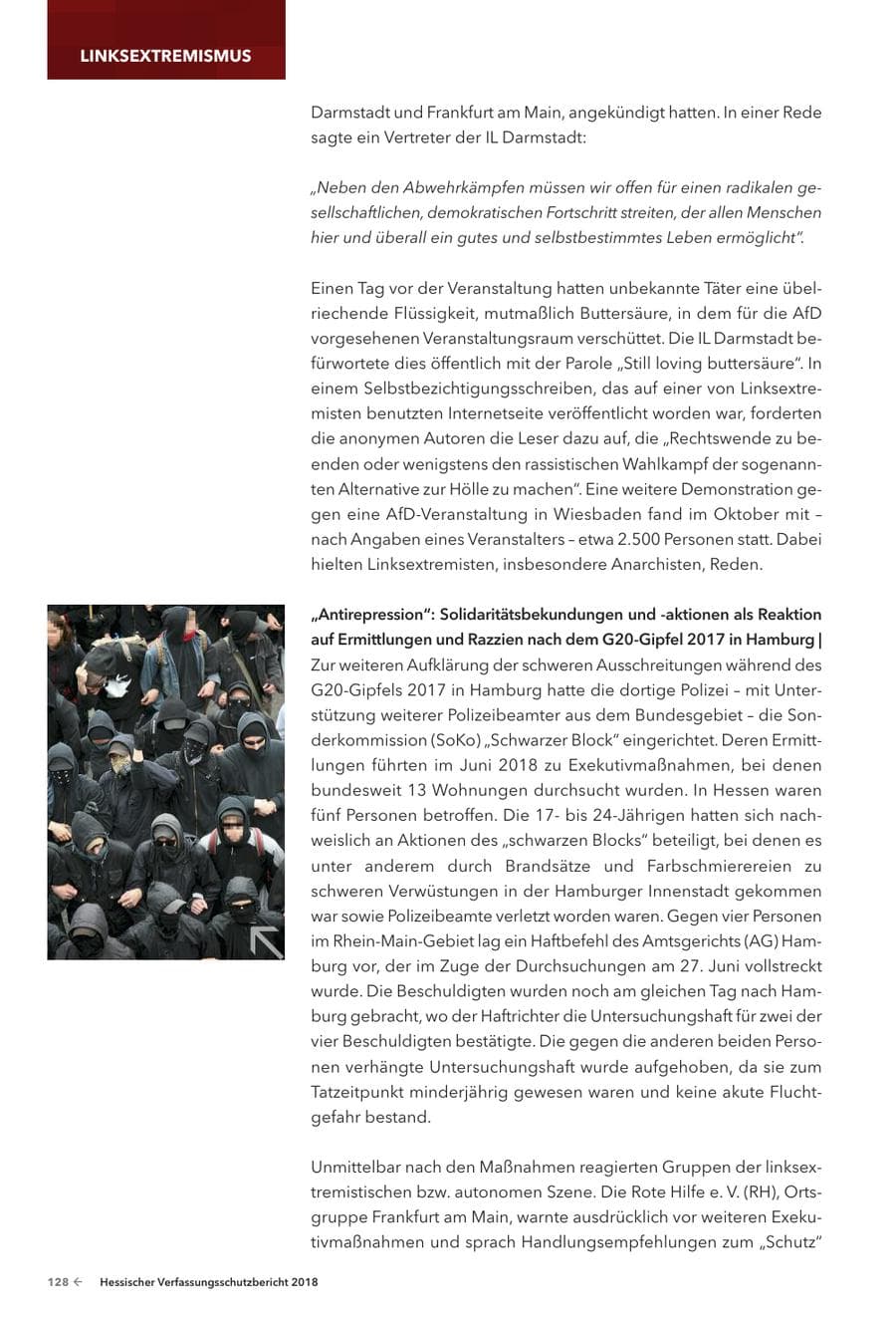 Seite 130 des Verfassungsschutzbericht 2018 Hessen