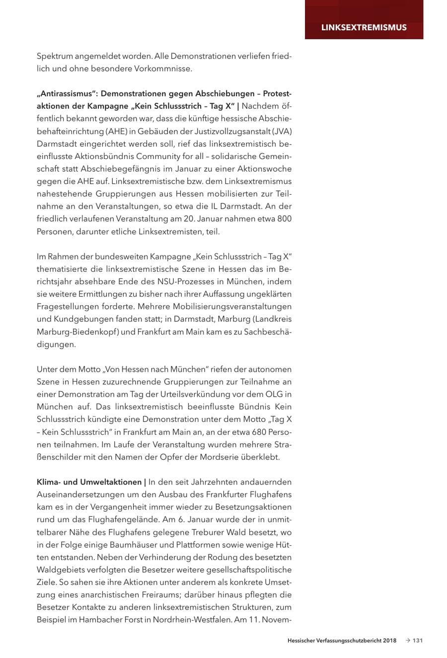 Seite 133 des Verfassungsschutzbericht 2018 Hessen