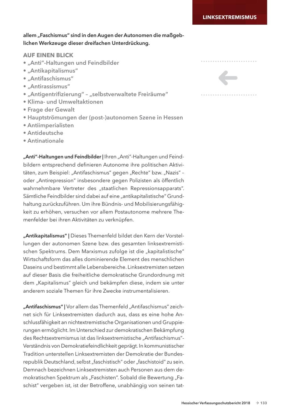 Seite 135 des Verfassungsschutzbericht 2018 Hessen