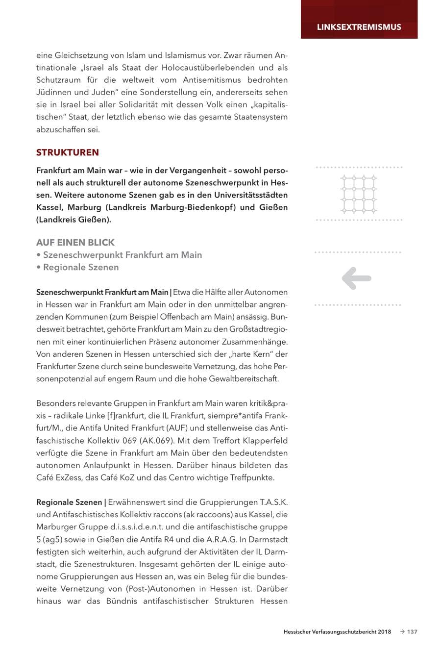 Seite 139 des Verfassungsschutzbericht 2018 Hessen