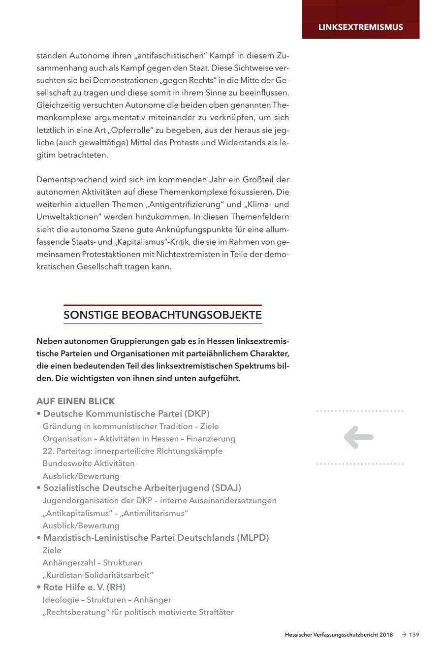 Seite 141 des Verfassungsschutzbericht 2018 Hessen