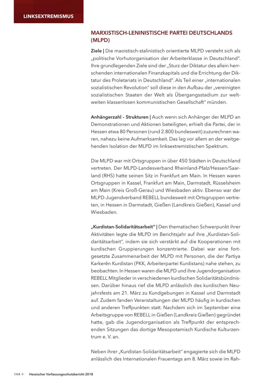 Seite 146 des Verfassungsschutzbericht 2018 Hessen
