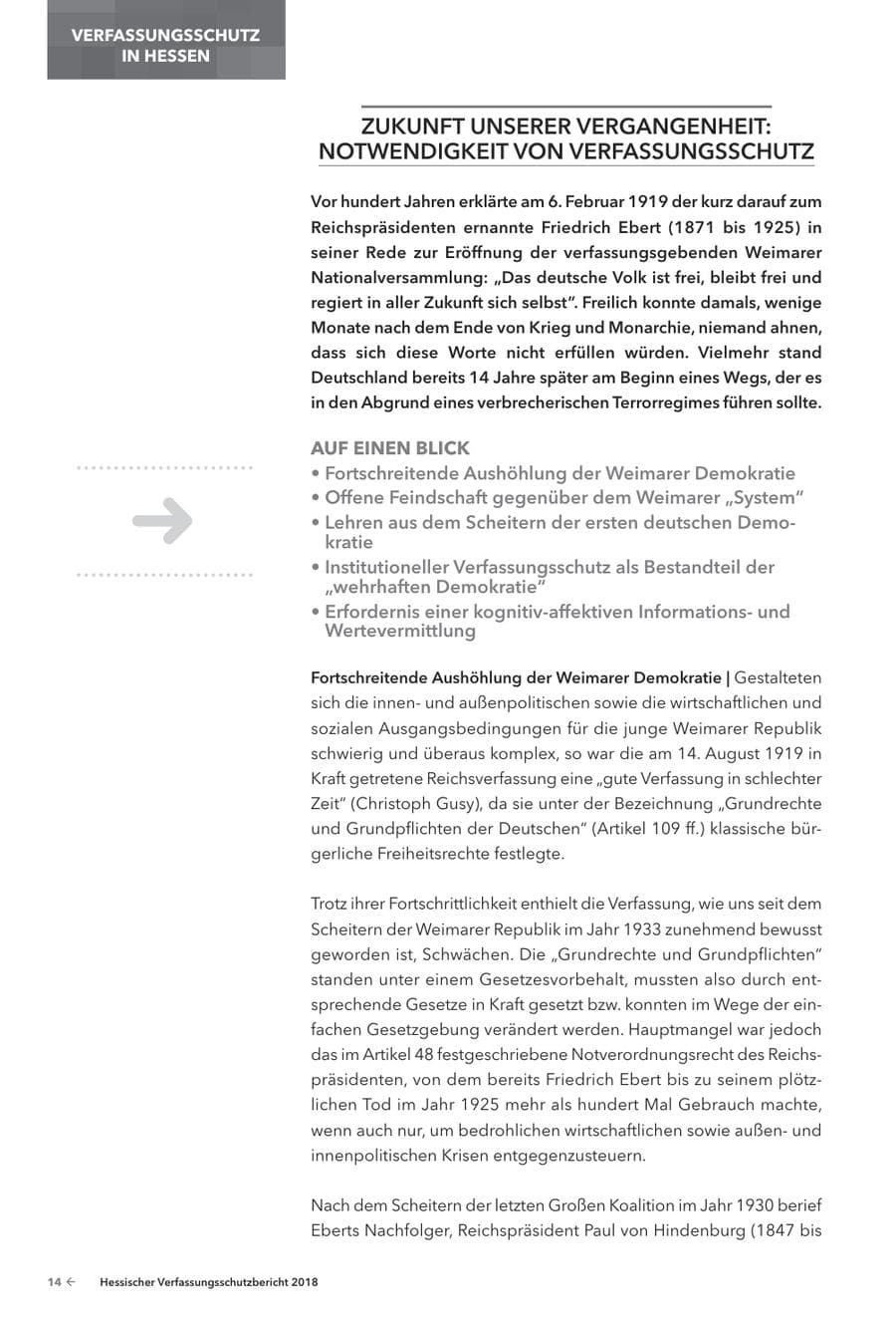 Seite 16 des Verfassungsschutzbericht 2018 Hessen