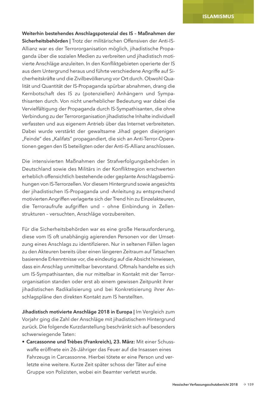 Seite 161 des Verfassungsschutzbericht 2018 Hessen