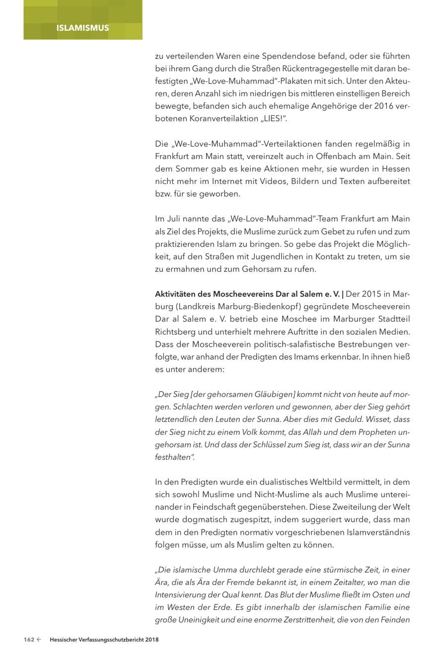 Seite 164 des Verfassungsschutzbericht 2018 Hessen