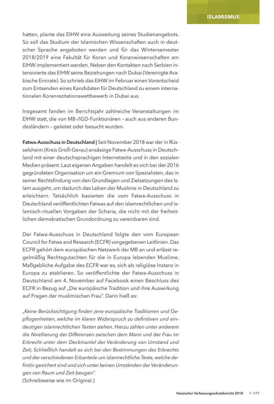 Seite 179 des Verfassungsschutzbericht 2018 Hessen