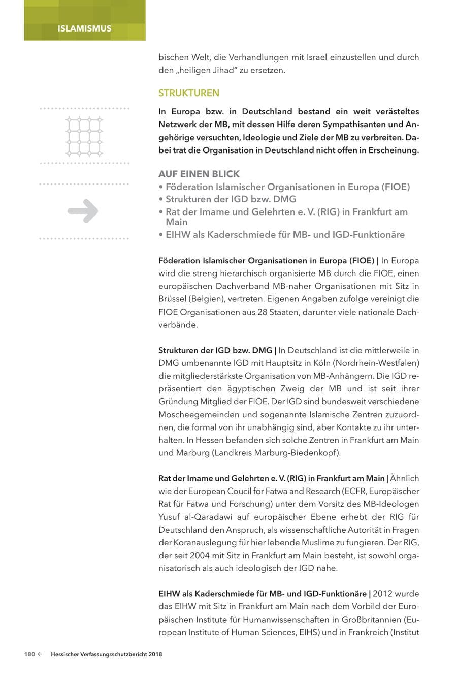 Seite 182 des Verfassungsschutzbericht 2018 Hessen