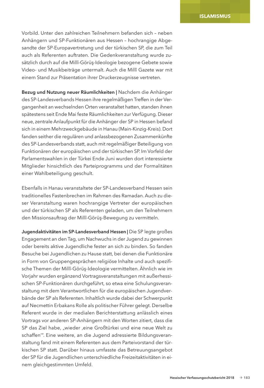 Seite 185 des Verfassungsschutzbericht 2018 Hessen