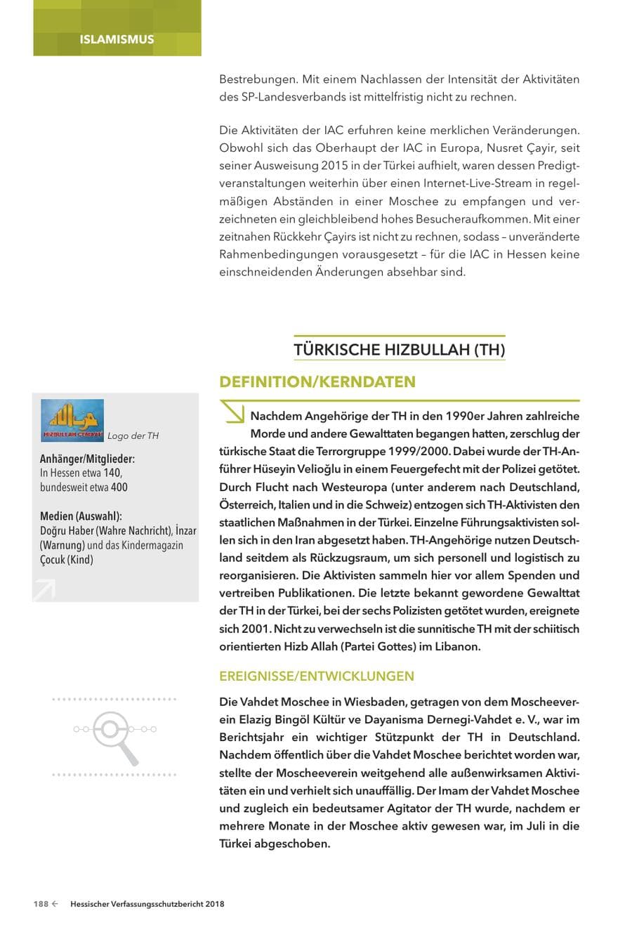 Seite 190 des Verfassungsschutzbericht 2018 Hessen