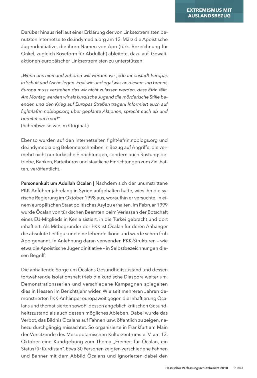 Seite 205 des Verfassungsschutzbericht 2018 Hessen