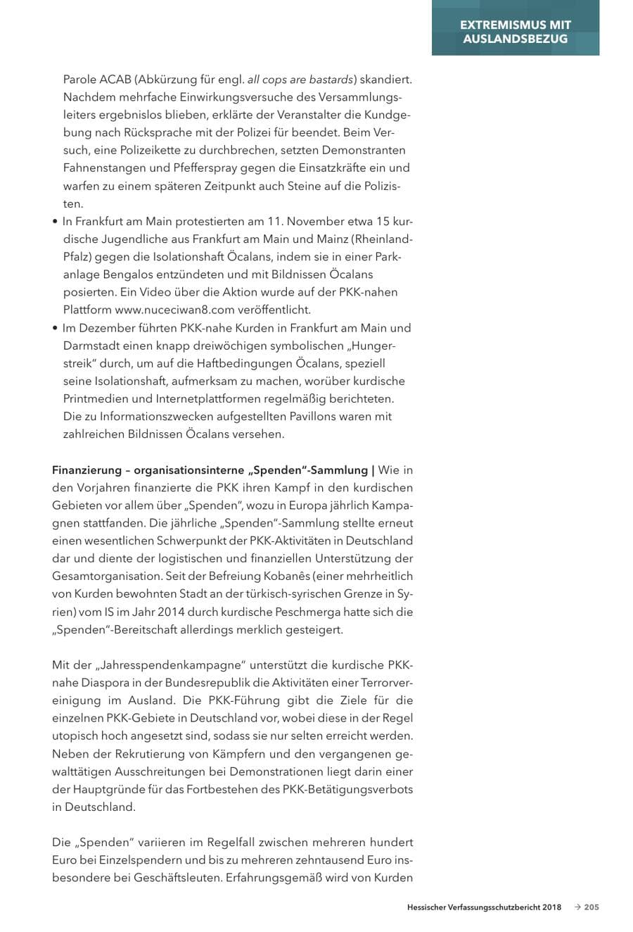Seite 207 des Verfassungsschutzbericht 2018 Hessen