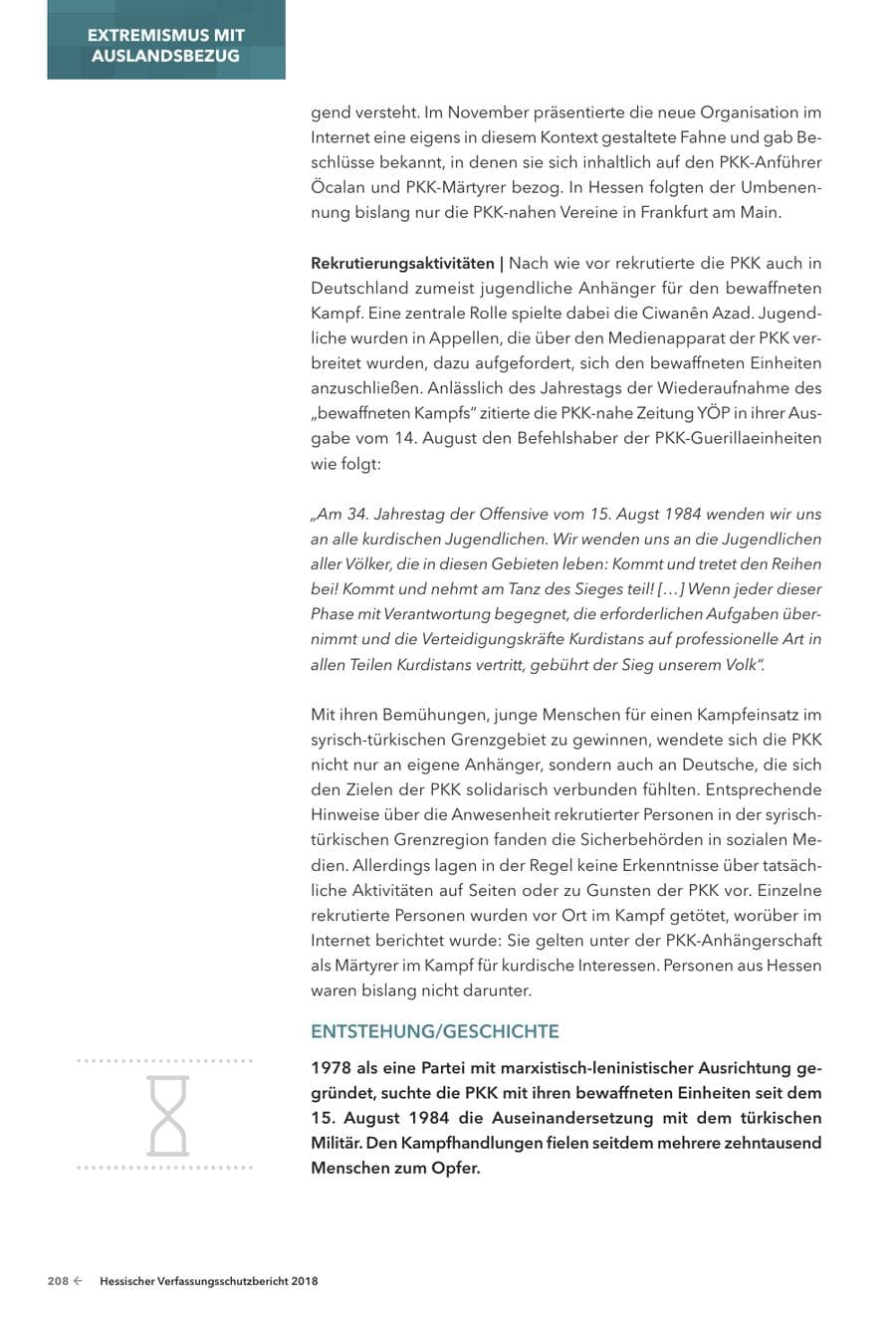 Seite 210 des Verfassungsschutzbericht 2018 Hessen