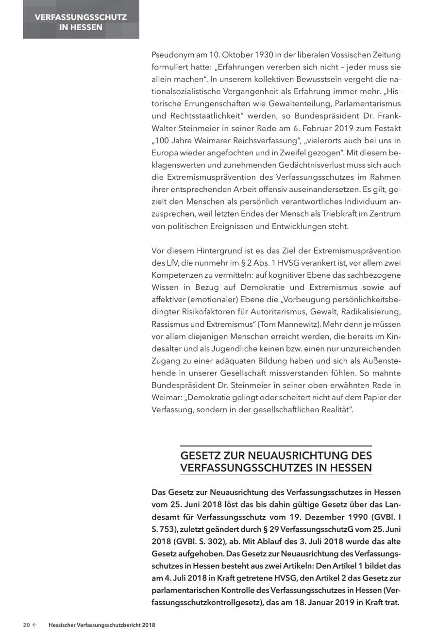 Seite 22 des Verfassungsschutzbericht 2018 Hessen