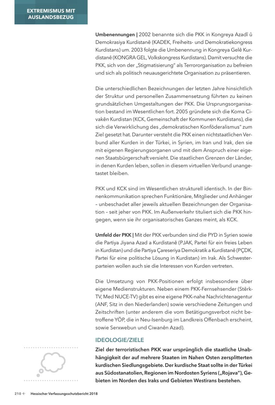 Seite 212 des Verfassungsschutzbericht 2018 Hessen