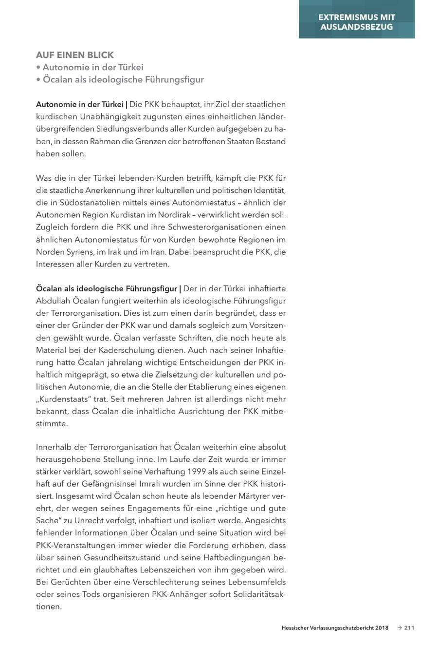 Seite 213 des Verfassungsschutzbericht 2018 Hessen