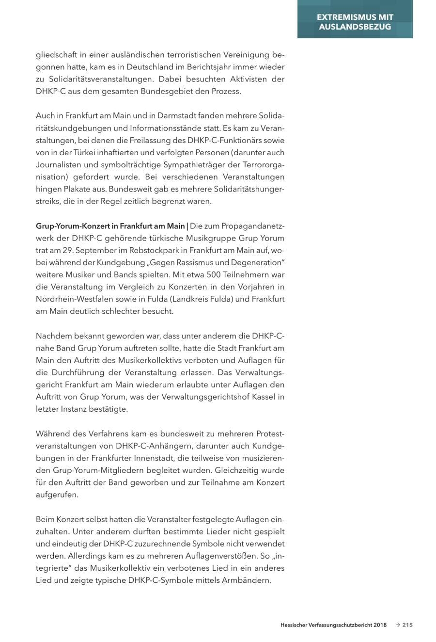 Seite 217 des Verfassungsschutzbericht 2018 Hessen