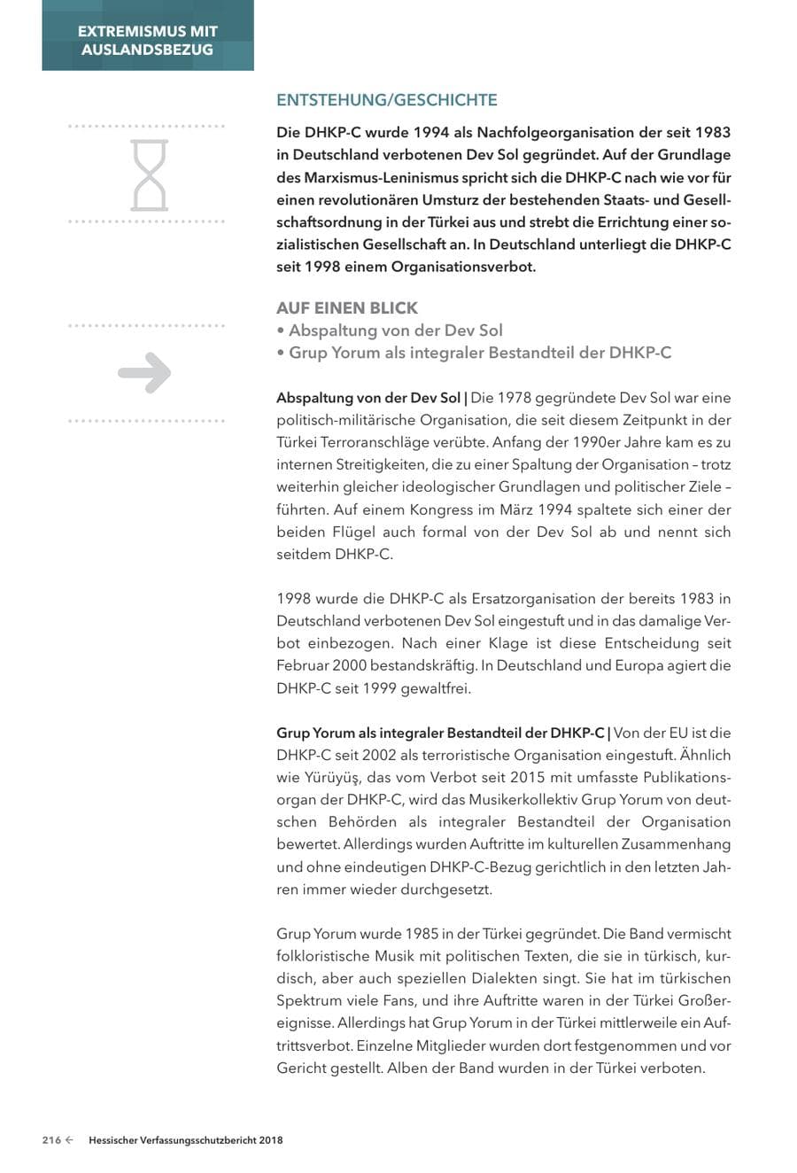 Seite 218 des Verfassungsschutzbericht 2018 Hessen