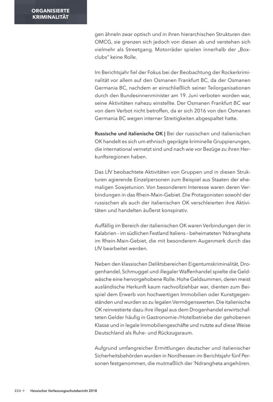 Seite 226 des Verfassungsschutzbericht 2018 Hessen