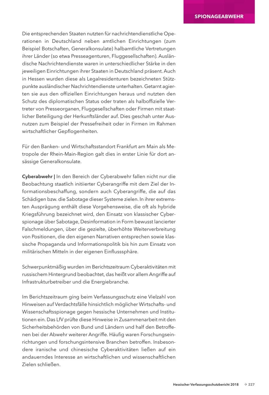 Seite 229 des Verfassungsschutzbericht 2018 Hessen