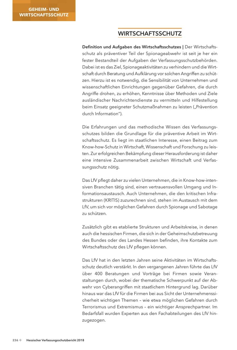 Seite 238 des Verfassungsschutzbericht 2018 Hessen