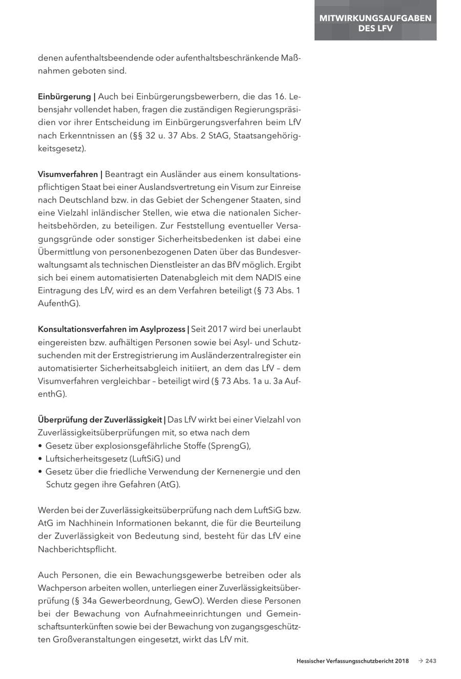 Seite 245 des Verfassungsschutzbericht 2018 Hessen