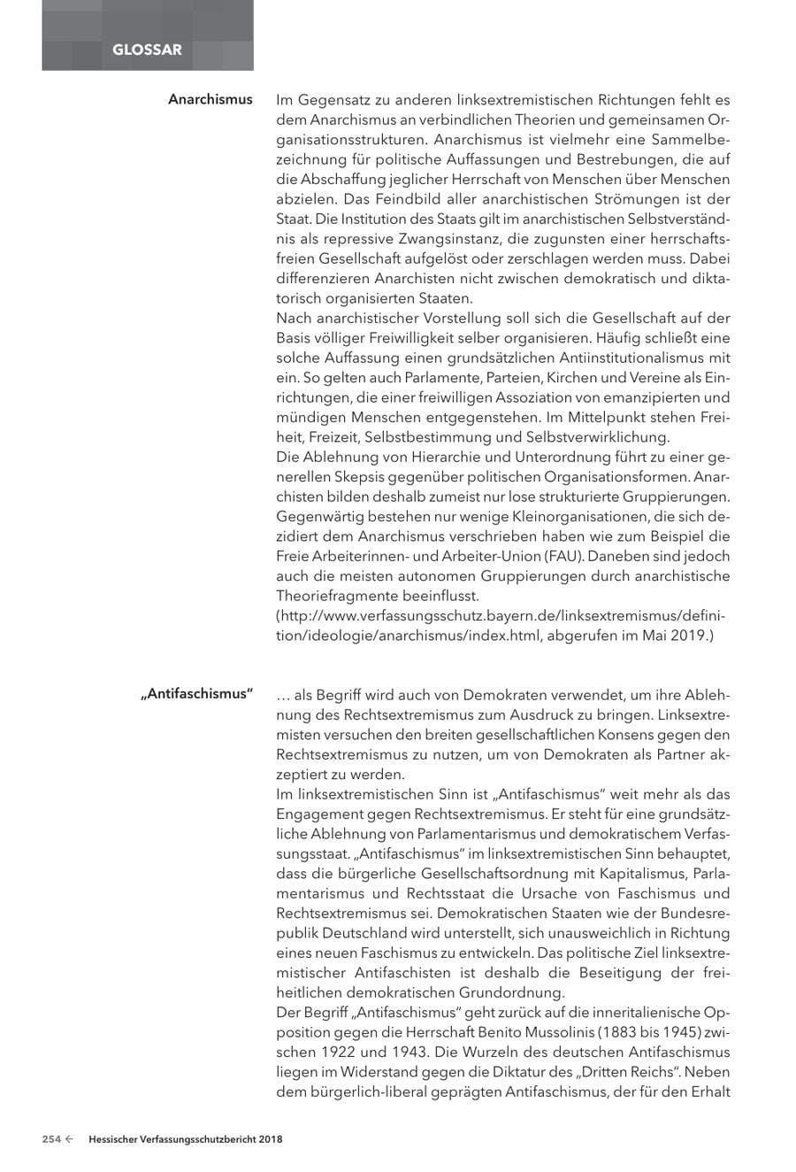 Seite 256 des Verfassungsschutzbericht 2018 Hessen