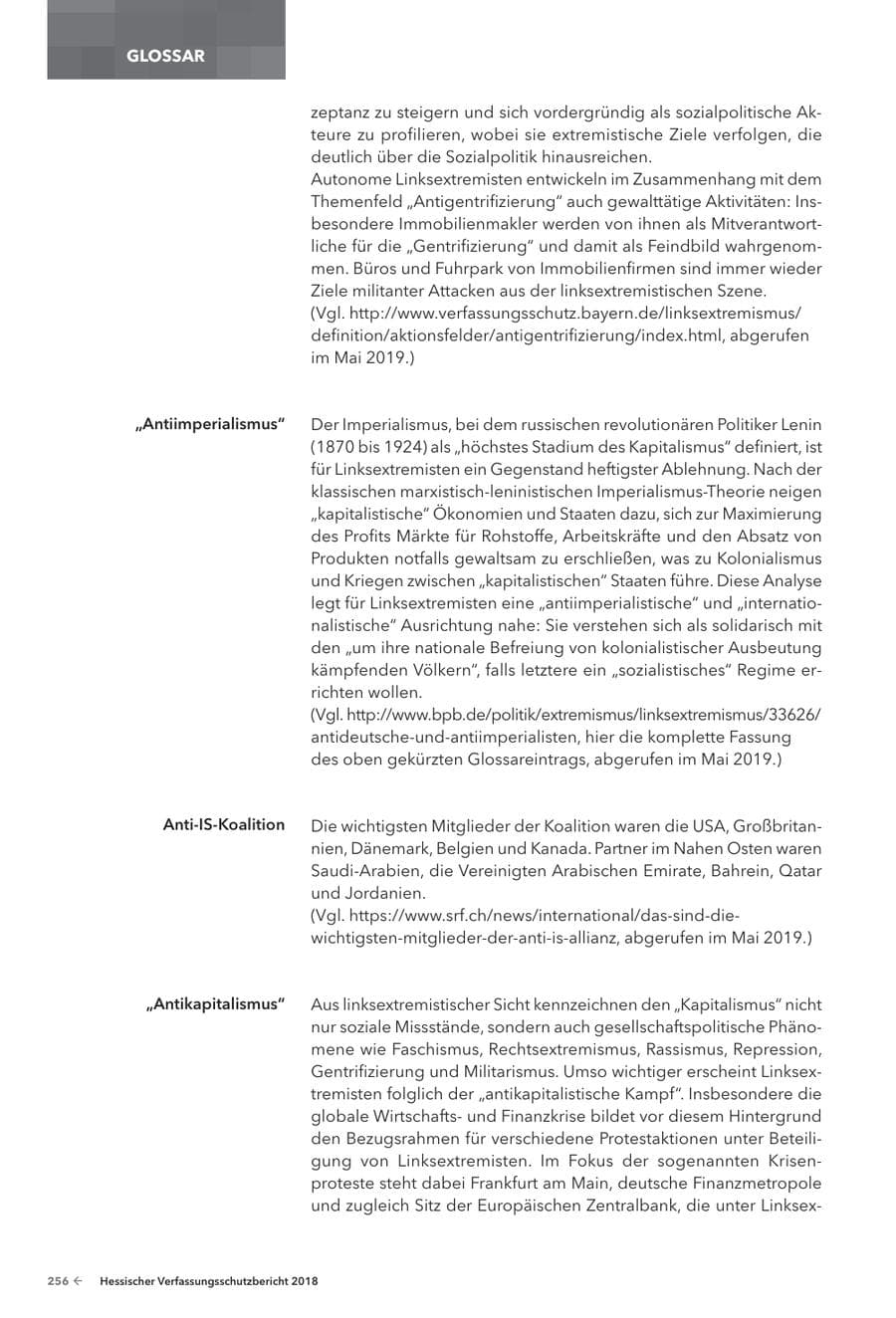 Seite 258 des Verfassungsschutzbericht 2018 Hessen