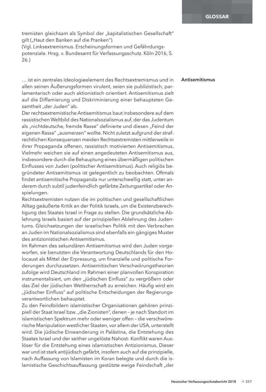 Seite 259 des Verfassungsschutzbericht 2018 Hessen