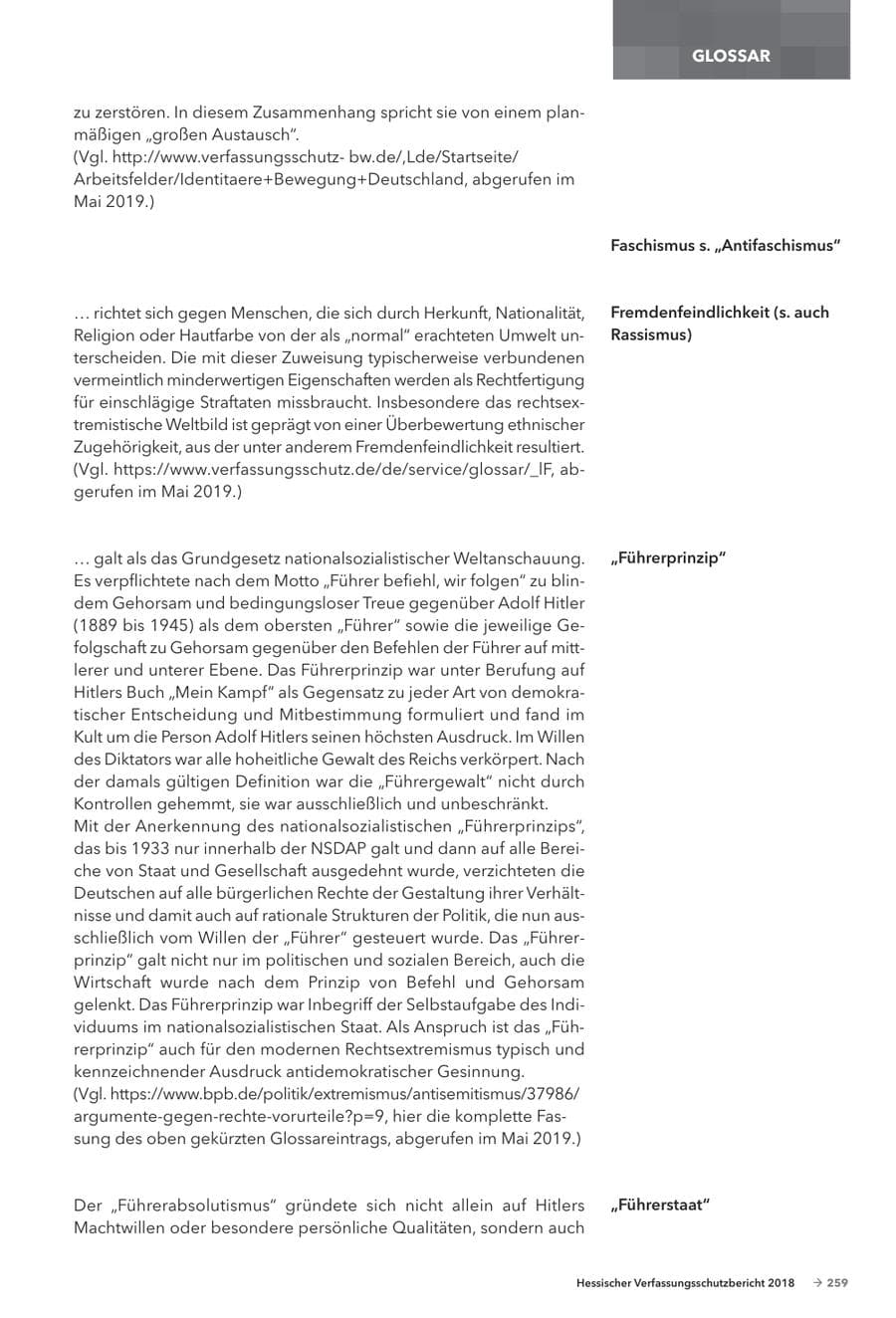 Seite 261 des Verfassungsschutzbericht 2018 Hessen